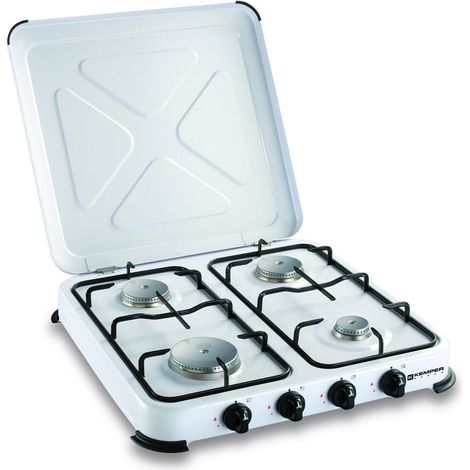 Kemper – Plaque de cuisson gaz 4 feux portable 4650W – Brûleurs en acier inoxydable – Couvercle et grille amovibles – Compatible butane/propane (1/5)