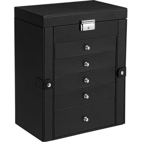 Joyero cofre joyero grande 6 niveles con alas espejo cajones y cierre para pulseras pendientes anillos collares idea de regalo 32 cm negro 120002126