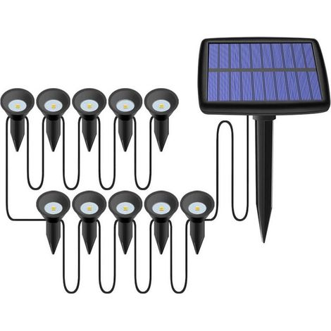 Projecteur solaire 10 en 1 pour extérieur, résistant à l'eau, LED, pour jardin, pelouse, allée - Jaune chaud (1/5)