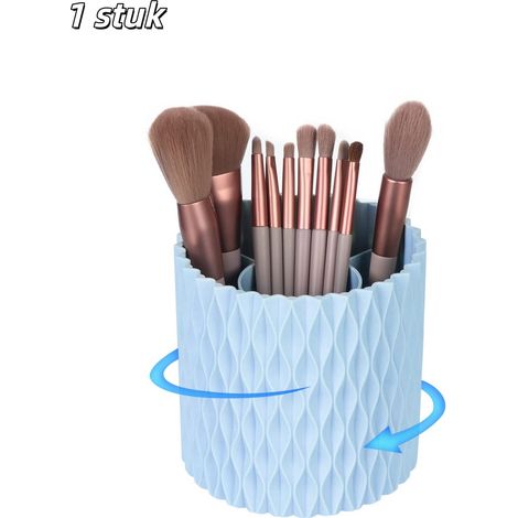Porte stylos rotatif bleu à 5 compartiments organisateur pour cosmétiques rouges à lèvres stylos et pinceaux de maquillage pour coiffeuse et bureau (1/5)