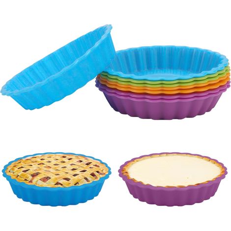 Moule à Tarte Silicone - 8 Pièces Moules Tartelettes Individuelles 11cm Antiadhésif - Pour Four Micro-Ondes Réfrigérateur - Cuisine Domestique Et Pâtisserie (1/5)