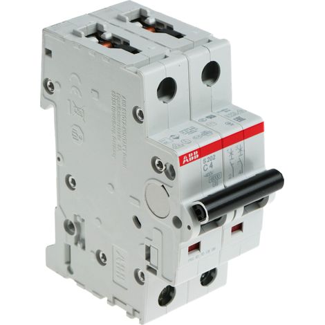 Disjoncteur ABB S200 2P, 4A, pouvoir de coupure 6 kA, montage rail DIN ( Prix pour 1 ) (1/2)