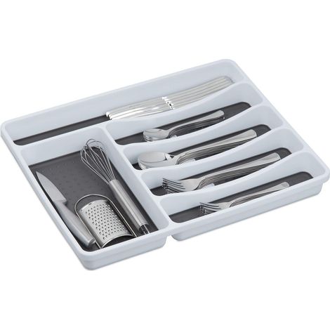 Boîte à Couverts pour tiroir, Range-Couvert, Rangement de Cuisine, ustensiles, 4,5x33x40 cm, Blanc/Gris (1/5)