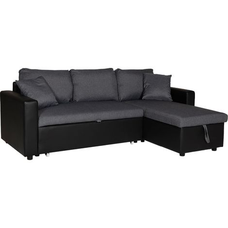 Sofá chaise longue cama CLARK 3 plazas color gris y negro (1/5)