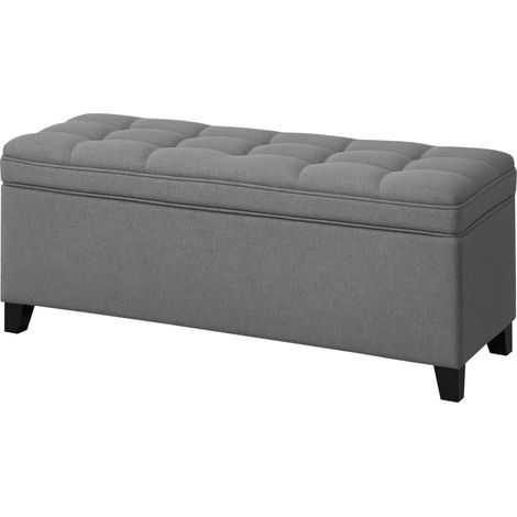 Banc de rangement 112L banquette bout de lit en tissu de lin, siège capitonné, 120 x 40 x 48 cm, gris foncé