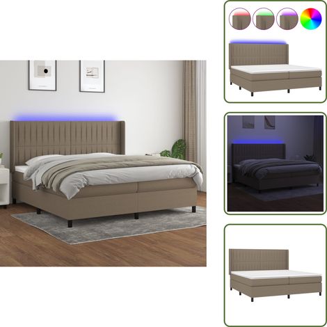 The Living Store Sommier à lattes de lit matelas et LED Taupe 200x200 cm Tissu - Sommier Tapissier - Lit Plateforme - Lit Avec Rangement - Lit Design - Lit Moderne (1/5)