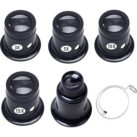 Set di lenti d'ingrandimento per orologiai - 5 lenti d'ingrandimento - 3x/5x/10x/15x/20x (1/5)