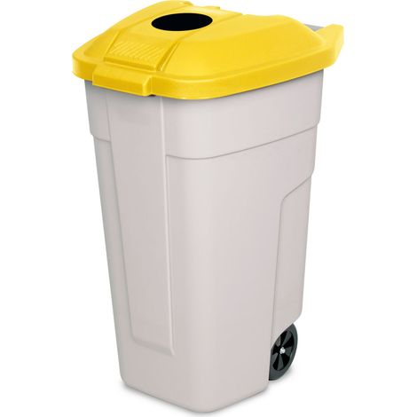 BRB 100 Liter Abfalltonne mit Einwurföffnung im Deckel, BxTxH 510x550x850 mm, Korpus beige/Deckel gelb