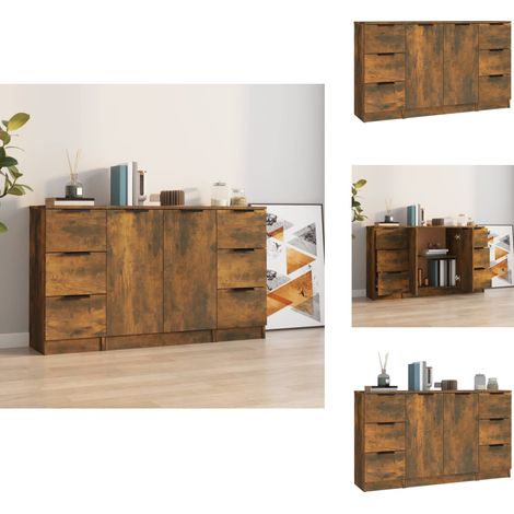 Buffets 3 pcs Chêne fumé Bois d'ingénierie - Meubles De Rangement - Buffet - Meuble Tv - Commode - Bibliothèque - Buffet - Buffets - Meuble - Meuble Buffet (1/5)