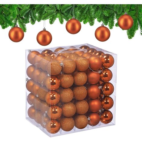 Boule de Noël, lot de 50, en Plastique Robuste, pour Le Sapin, diamètre : 6 cm, Orange (1/5)