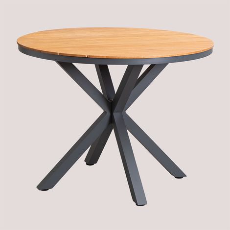 Table de jardin ronde en aluminium et bois d'eucalyptus Archer SKLUM Gris Graphite Ø100 cm (1/5)