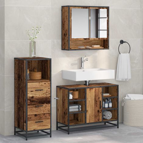 vidaXL Badezimmermöbel-Set mit Schubladen 3 pcs Altholz Holzwerkstoff (1/5)