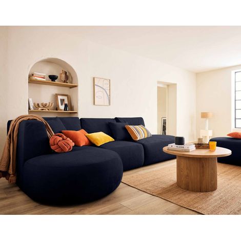 Santorini - 5-sitzer modulares ecksofa links - aus strukturiertem samt - marineblau (1/5)