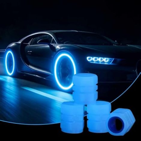 Lot de 4 Bouchons Anti-poussière fluorescents pour pneus de Voiture, Bouchons de Valve de Pneu Lumineux, Bouchon Anti-poussière Phosphorescent pour Camion, SUV, Motos, vélo (Bleu) (1/5)
