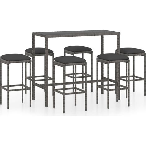 Maison Exclusive - 7-tlg. Gartenbar-Set mit Kissen Poly Rattan Gr