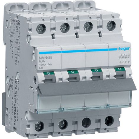 Disjoncteur magnétique 4P 15kA 63A 400V access. indicateur IEC 947-2 (MMN463)