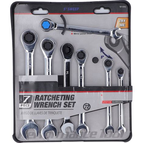 Juego de 7 Carracas Fijas Cromo Vanadio 8-19mm, Acabado Brillante y Resistente a la Corrosión – Ideal para Reparación de Coches y Bricolaje en el Hogar (1/5)