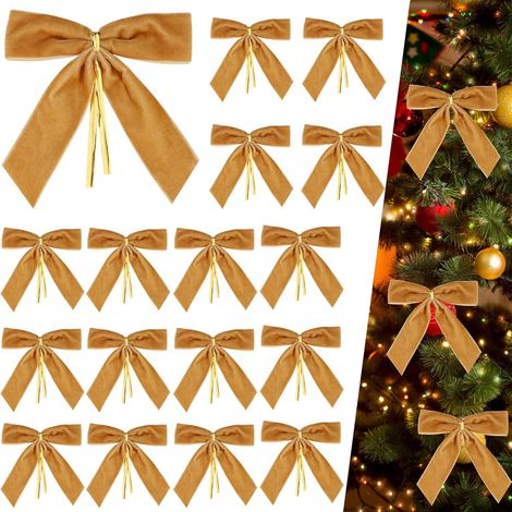Nœuds décoratifs de Noël en velours – 3 5 pouces avec cordon torsadé 8,9 cm lot de 24 Kaki (1/5)