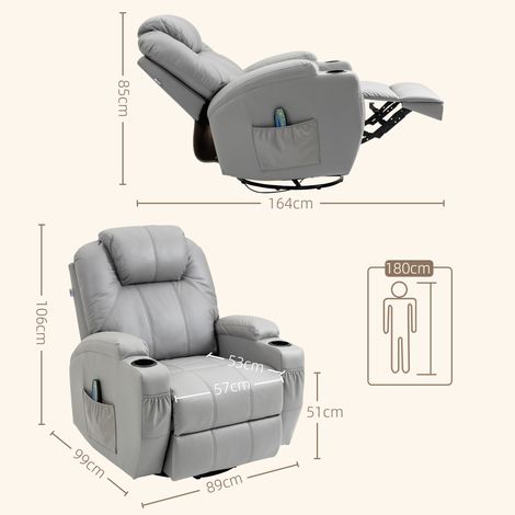 Fauteuil relaxant massant 8 zones vibrantes, 5 programmes, dossier inclinable, charge max 150 kg, coussin en cuir synthétique, teinte gris clair (1/5)