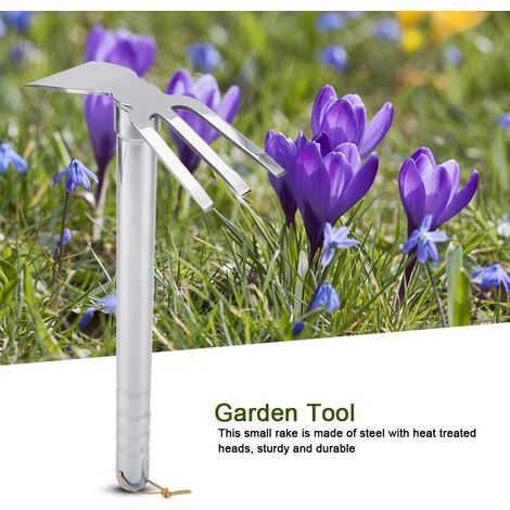 Râteau mini en acier avec manche caoutchouc, griffe courte, outil de jardinage pour sol extérieur (1/5)