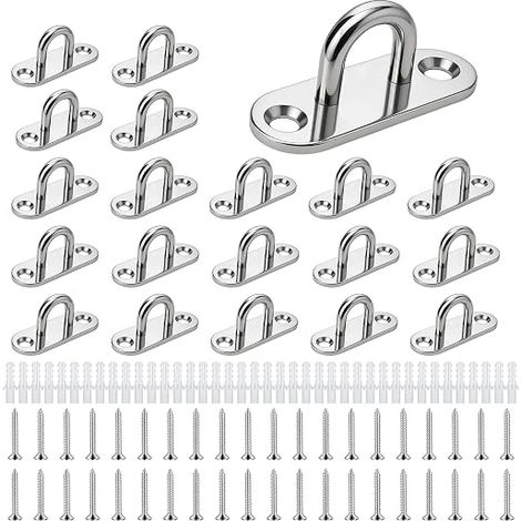 HavaCue 20 pezzi Piastra ad occhiello in acciaio inox 304, ponte in acciaio inox M5, gancio metallico a U con vite, piastra di aggancio a soffitto per appendere oggetti, tende da sole, pannelli di cop (1/5)