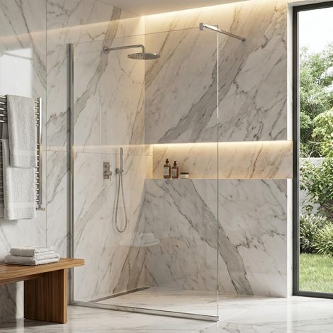 Parete doccia walk-in 90 cm vetro trasparente da 8mm reversibile con profili finitura cromo