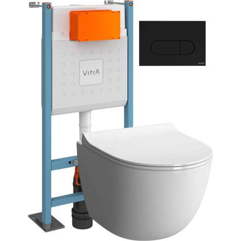 Pack inodoro suspendido VITRA Sento blanco + Estructura exenta V-Fix Core + Placa Round negra mate (1/5)