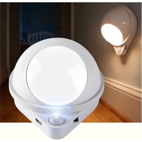 Lampe d'intérieur à détecteur de mouvement, longue autonomie, éclairage d'escalier rotatif à 360°, éclairage de chambre et de dressing, deux réglages d'éclairage, applique murale rechargeable (lumièr (1/4)