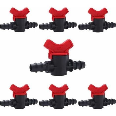 7 Pièces Vanne Commutation d'Irrigation, Irrigation Pipe Valve Switch, Robinet Jardin en Plastique PE, Robinet Barbelé Double Male, pour L'irrigation des Pelouses de Jardin, pour 16mm Tuyau, (1/4)