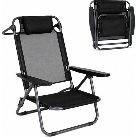 Niedriger Klappstuhl für Strand und Camping mit gepolstertem Nackenstütze Default Title (1/5)