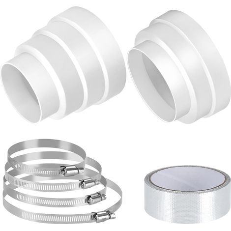 2 Pcs Raccord Réducteur Universel, Raccord Tuyau Climatiseur Mobile Ø 80 100 110 120 150 160 mm, Adaptateur Tuyau Climatiseur Mobile avec 4 Colliers Inoxydable Bande Aluminium (1/5)