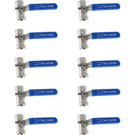 Lot de 10 vannes à bille femelles/femelles à levier 1/2 pouce, poignée longue, acier inoxydable 316 WOG1000 (1/4)