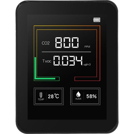 Détecteur de dioxyde de carbone multifonctionnel, testeur de CO2, de température et d'humidité, écran LCD rétroéclairé, noir (1/5)