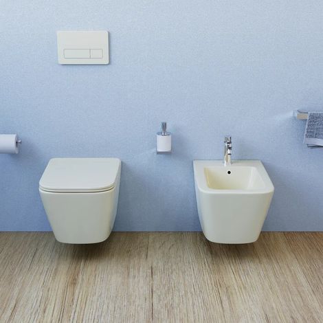 Coppia sanitari in ceramica sospesi vaso rimless bidet e copri wc khaki Kyoto (1/5)