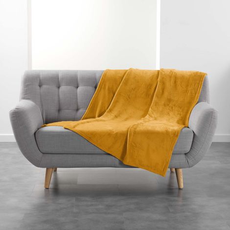 Plaid Uni en Flanelle "Flanou" 125x150cm Ocre (1/4)