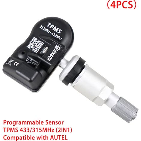 (4 pièces en métal) Capteurs de pression des pneus programmables 315/433 MHz 2 en 1 pour véhicules, compatibles avec les outils AUTEL. (1/5)