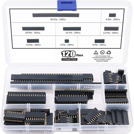 Kit d'assortiment de 120 connecteurs femelles droits à broche unique de 2,54 mm pour carte de prototypage Arduino (une rangée) (1/5)