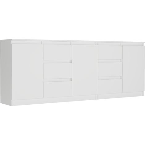 Kommode Weiß, 200x33x76 cm - R-200-S6 mit 6 Schubladen