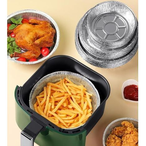 KOWOLL 50 Aluminiumformen - Kompatibel mit Heißluftfritteusen und Backöfen, runde Formen, Einweg-Backbleche aus Aluminium (silber, 15 cm, kompatibel mit 3-5 L Fritteusen) (1/5)