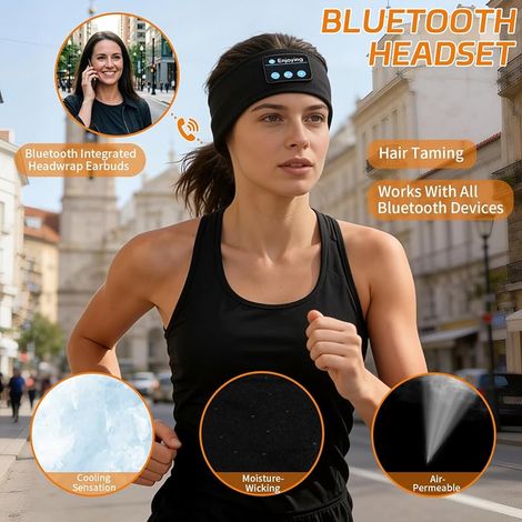 Kopfbügel-Kopfhörer mit Schlafmaske Geräuschunterdrückende Kopfhörer für Erwachsene, ideal für Seitenschläfer, Musik, Sport, Laufen, Mikrofon für Anrufe, USB-aufladbar, waschbar, Schwarz (1/5)