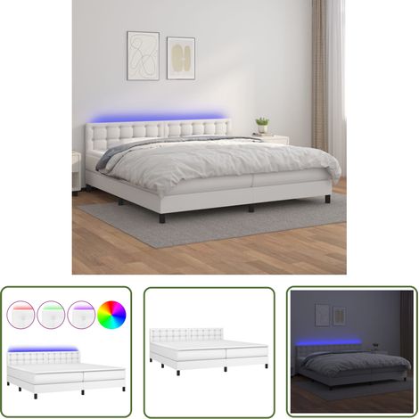The Living Store Sommier à lattes de lit avec matelas et LED Blanc 200x200 cm - Lit Plateforme - Lit Design - Lit Moderne - Lit Capitonné - Lit Avec Rangement (1/5)