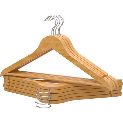 BelleRise - Cintres en Bois, Lot de 10, Naturel. Crochet Pivotant, Pour Tous Types de Vêtements, Cintre Antidérapant pour Pantalons (1/5)