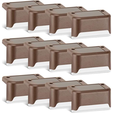 Lampes solaires LED, lot de 12 lampes d'escalier d'extérieur finition bronze étanche pour allée, cour, terrasse, escaliers, marches et clôtures blanc chaud (1/5)