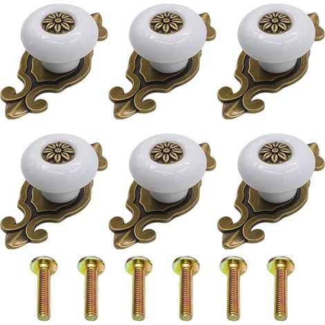 (6, Blanc) Boutons de Portes pour Placards Vintage, Boutons de Meuble Ceramique, Poignée de Porte en Céramique Vintage, Poignée de Meubles en Céramique pour Tiroir, Armoire, Placards, Commode