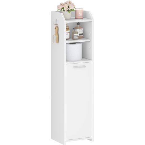Mobiletto Bagno, Mobiletto Bagno Salvaspazio Stretto, con Gancio, Ripiani Regolabili, Vano a Giorno, per Spazi Ridotti, Soggiorni e Angoli, Bianco (1/5)