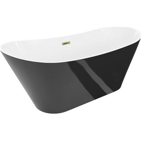 Mexen Dora baignoire autoportante 170 x 75 cm, blanche/noire, trop-plein doré - 52071707575-50 (1/3)