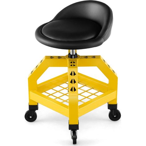 Taburete de mecánico regulable 42 x 44 x 67-80 cm con bandeja para herramientas y ruedas universales estilo moderno metal amarillo 200014155
