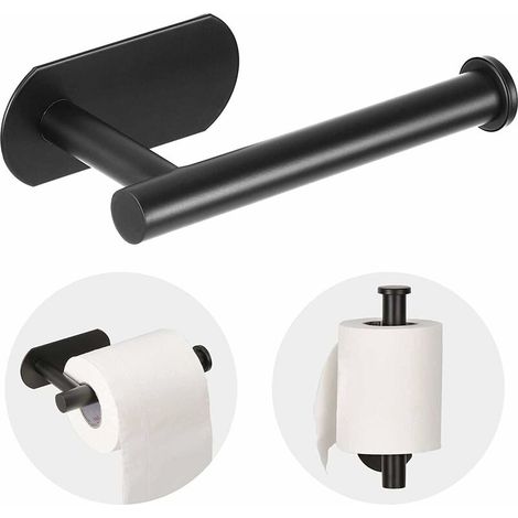 royaluxe- Support de rouleau de papier toilette auto-adhésif, porte-serviettes pour cuisine, salle de bain, en acier inoxydable, fixation murale, sans perçage (Noir) (1/4)