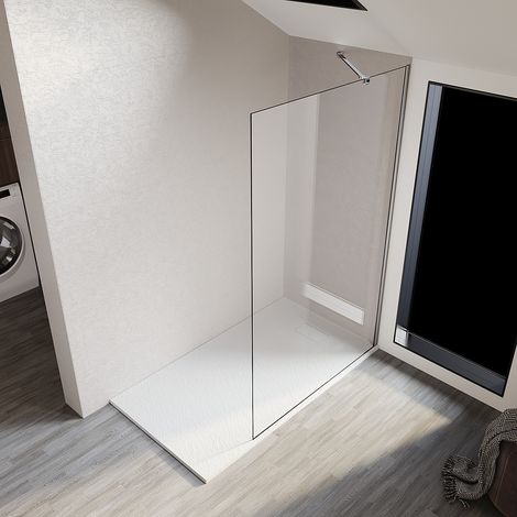 SONNI Walk in Duschwand NANO ESG 8mm Duschtrennwand Glaswand mit Stabilisator mit Duschwanne 110x200cm (1/5)