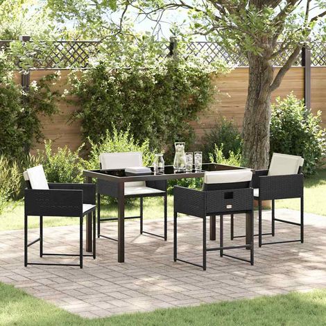 Garten Essgruppe mit Kissen 5 pcs Schwarz Poly-Rattan (1/5)